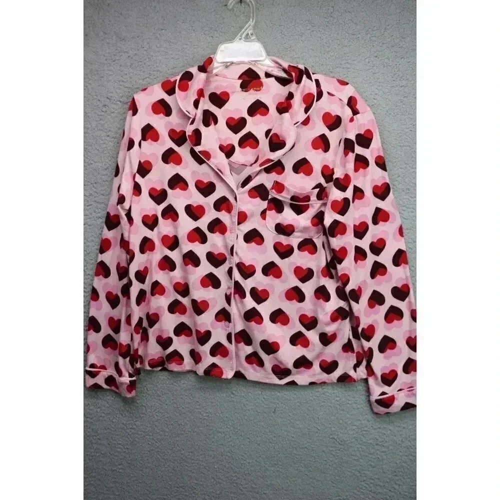 Kate Spade Women's Button Up Pajama Top-Size Medium-Hearts